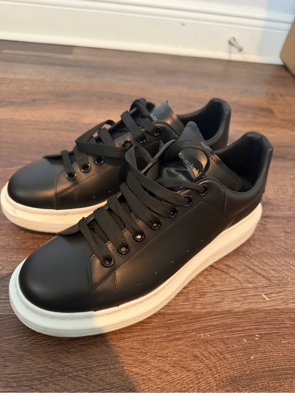 Alexander McQueen Black Leather Sneakers with White Platform Sole